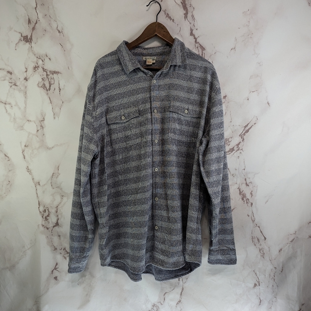 Carbon 2 Cobalt Shirt Mens XL Gray Stripe Double Cotton Button Up Long Sleeve